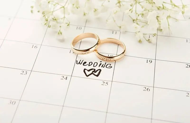 Word wedding on calendar with sweet flowers -cm